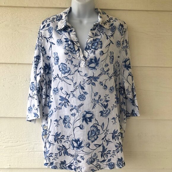 Cynthia Rowley Women’s Size 1X Top 100% Linen Button Front Side Button Detail - Picture 1 of 15